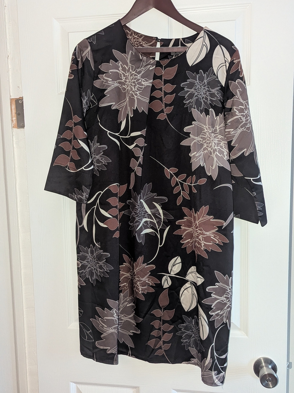 Black Floral Midi Dress with Neutral Bloom Print